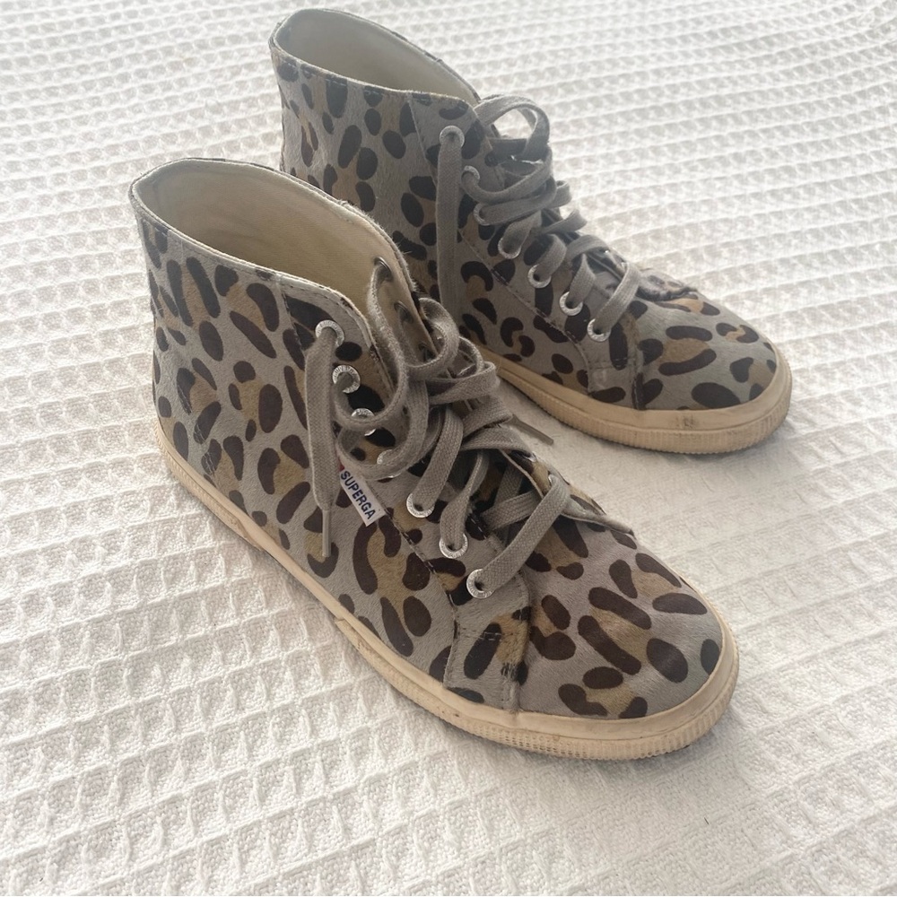 Superga 2095 pony hair grey Leopard Print High-Top Sneakers size 8